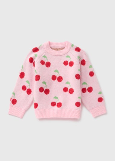 Girls Pink Cherry Knit Jumper (1-7yrs)