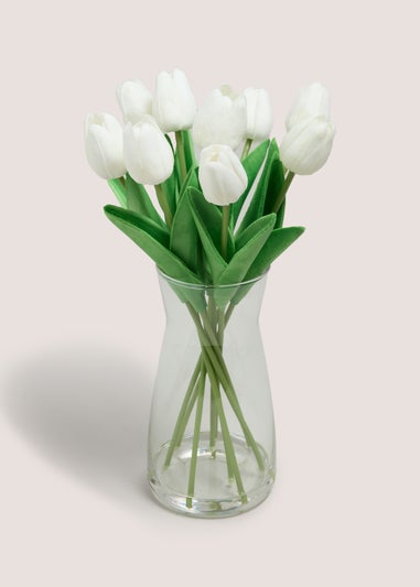 White Tulips In Glass Vase