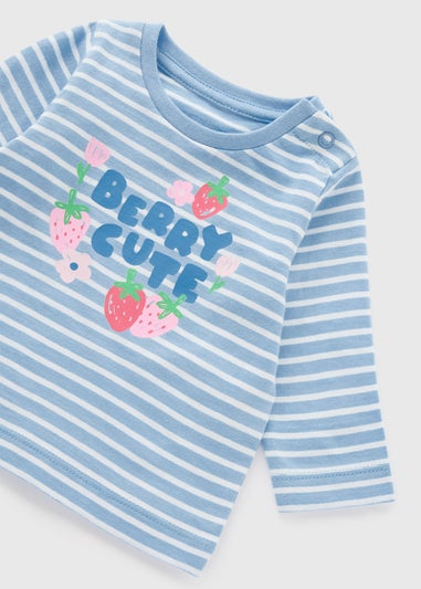 Baby Blue Stripe Strawberry Long Sleeve Top