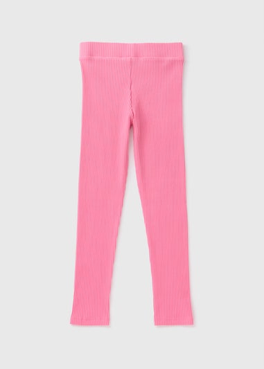 Girls Pink Ribbed Leggings (7-15yrs)