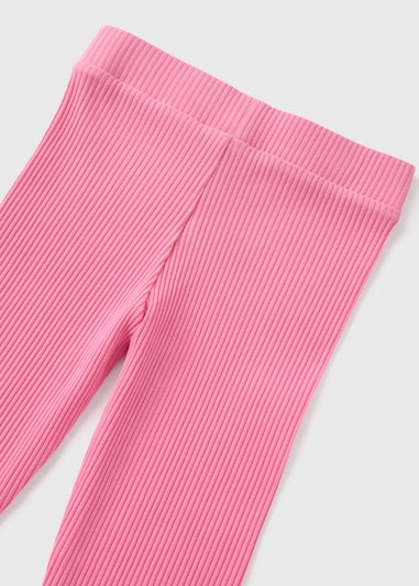 Girls Pink Ribbed Leggings (7-15yrs)