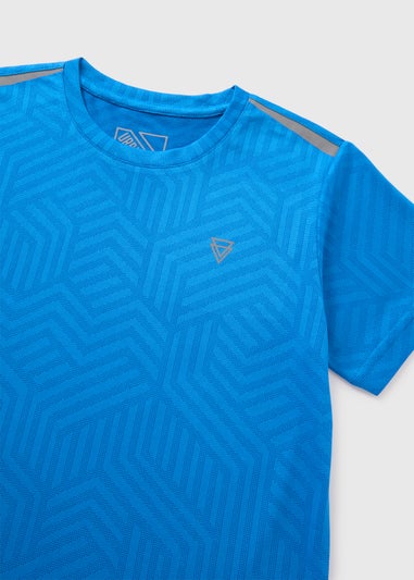 Boys Blue Jacquard Sports T-Shirt (7-15yrs)