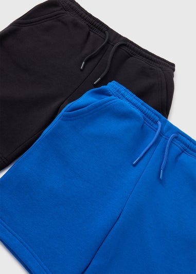 2 Pack Boys Blue & Black Jogger Shorts (7-15yrs)