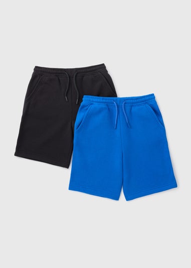 2 Pack Boys Blue & Black Jogger Shorts (7-15yrs)