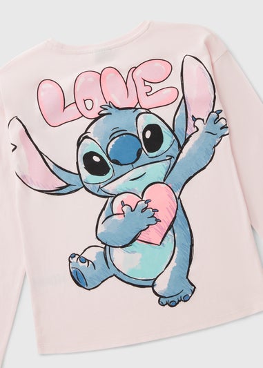 Disney Girls Pink Stitch Heart Long Sleeve Top (4-13yrs)