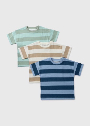 3 Pack Boys Multicolour Stripe T-Shirts (1-7yrs)