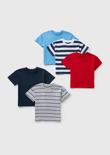 5 Pack Boys Multicolour Stripe & Solid T-Shirts (1-7yrs)