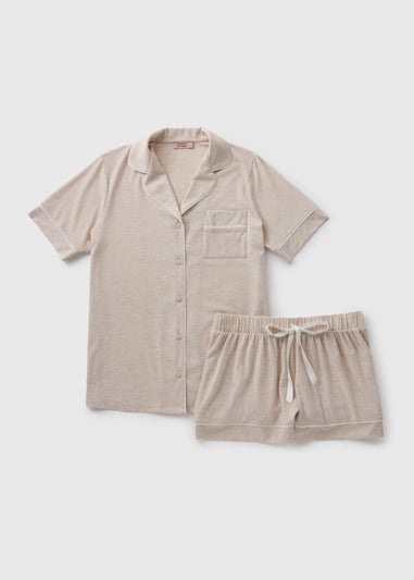 Oatmeal Button Through Short Pyjama Set