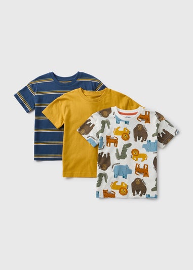 3 Pack Boys Multicolour Safari T-Shirts (1-7yrs)