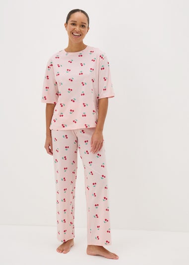 Pink Cherry Print Oversized Pyjama Set