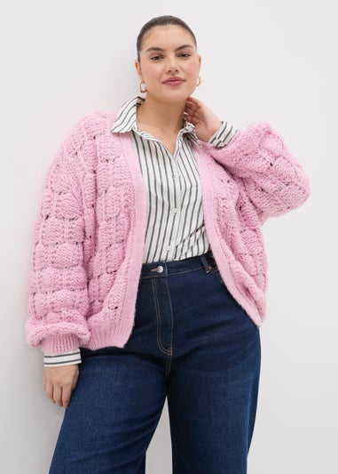 Papaya Petite Pink Chunky Knit Cardigan