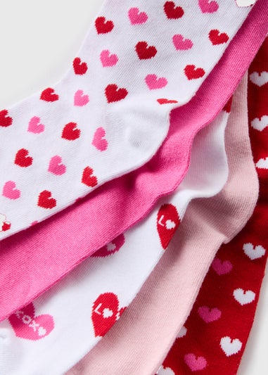 5 Pack Pink Heart Print Socks