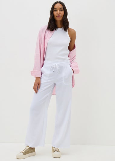 White Wide Leg Drawstring Trousers