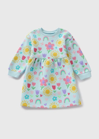 Girls Blue Spring Print Sweater Dress (1-7yrs)