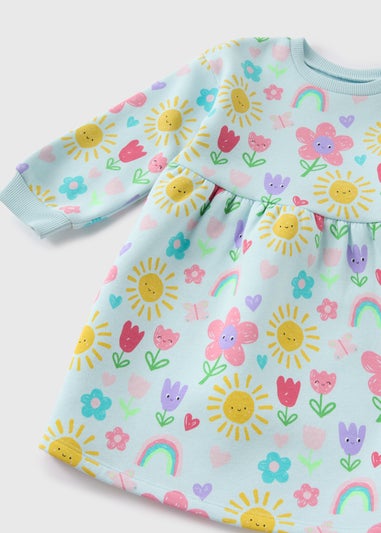 Girls Blue Spring Print Sweater Dress (1-7yrs)