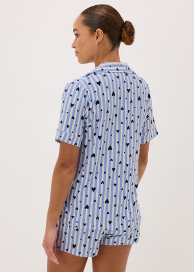 Blue Stripe Heart Print Short Pyjama Set