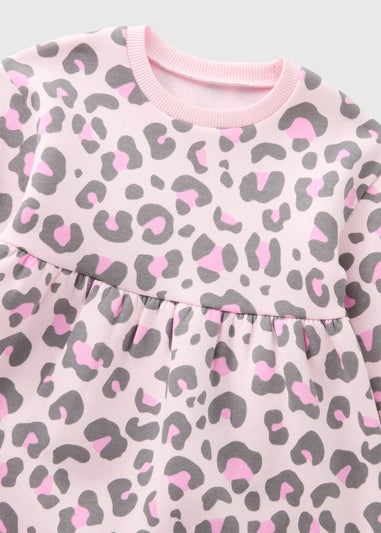 Girls Pink Leopard Sweater Dress (1-7yrs)