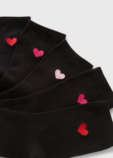 5 Pack Black Embroidered Heart Socks