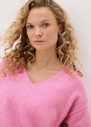 Papaya Petite Pink V-Neck Knitted Jumper