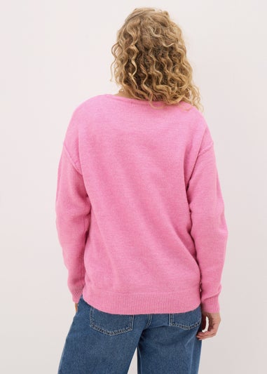 Papaya Petite Pink V-Neck Knitted Jumper