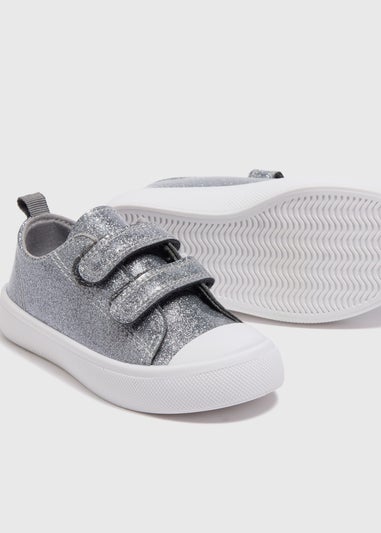 Girls Silver Glitter Double Strap Trainers (Younger 4-12)