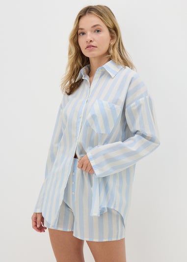 Blue Cotton Stripe Short Pyjama Set