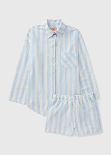 Blue Cotton Stripe Short Pyjama Set