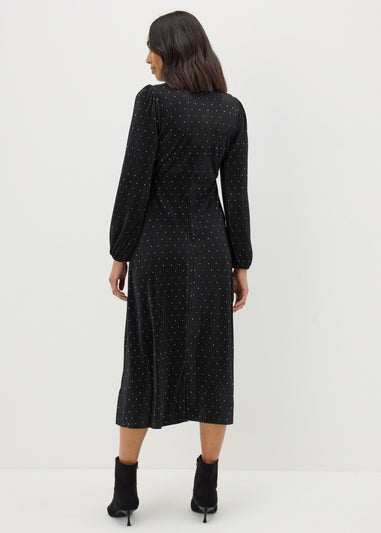 Et Vous Black Polka Dot Plisse Midi Dress