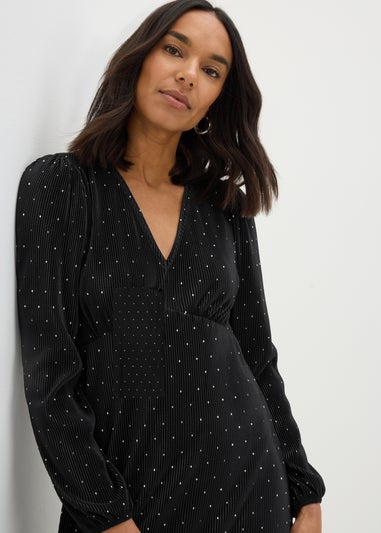 Et Vous Black Polka Dot Plisse Midi Dress