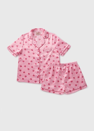 Pink Hearts Satin Pyjama Shorts Set