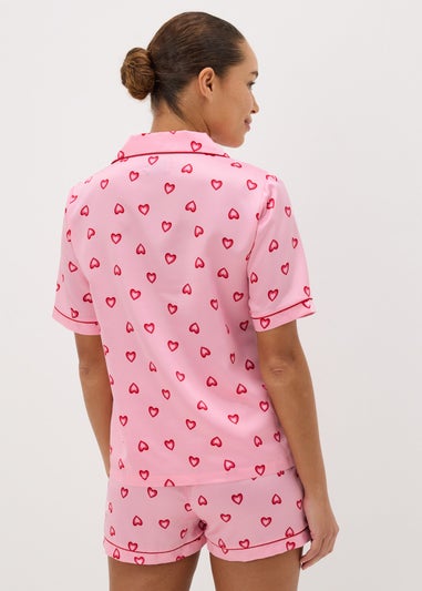 Pink Hearts Satin Pyjama Shorts Set