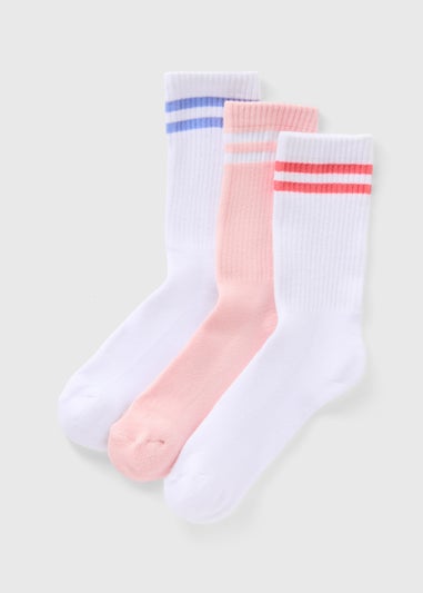 3 Pack White Stripe Sports Crew Socks