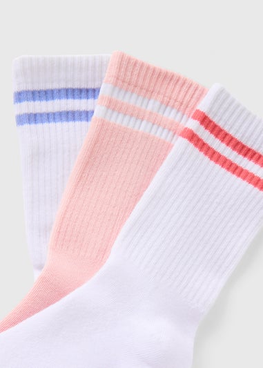 3 Pack White Stripe Sports Crew Socks