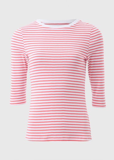 Pink Stripe Fitted 3/4 Sleeve Top