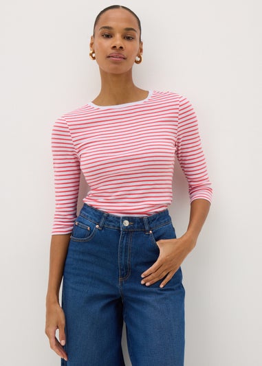 Pink Stripe Fitted 3/4 Sleeve Top