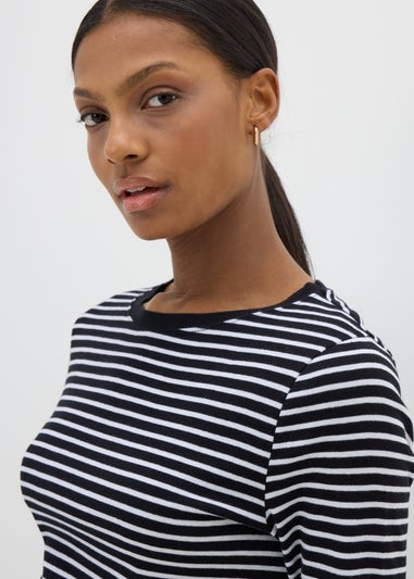 Black Fitted Long Sleeve Stripe Top