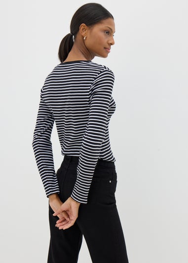 Black Fitted Long Sleeve Stripe Top