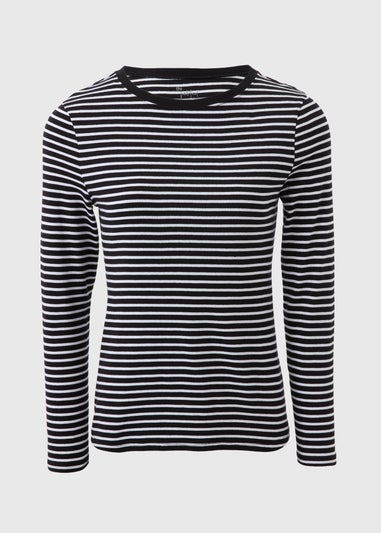 Black Fitted Long Sleeve Stripe Top