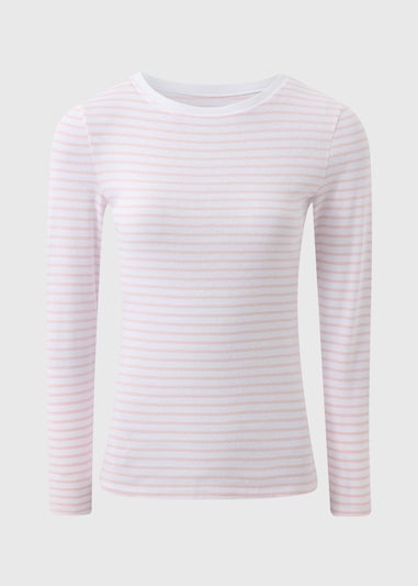 Pink Fitted Long Sleeve Stripe Top