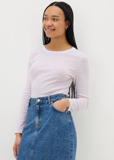 Pink Fitted Long Sleeve Stripe Top