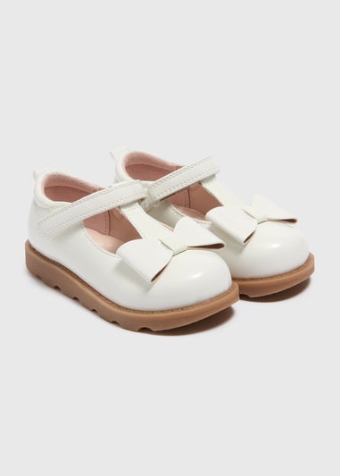 Girls White Bow T Bar Shoes (Younger 4-12)