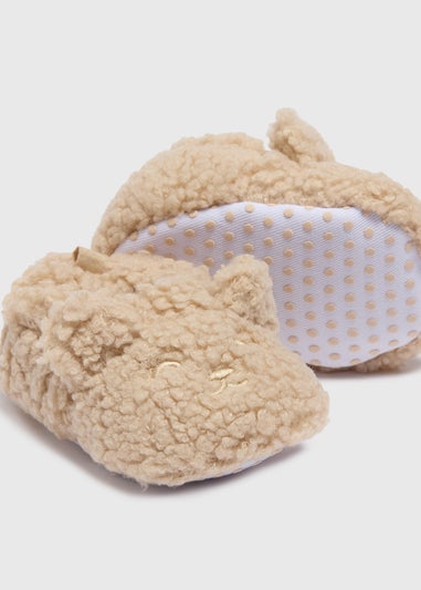 Baby Beige Borg Bear Slippers (Newborn-18mths)