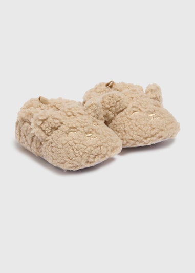 Baby Beige Borg Bear Slippers (Newborn-18mths)