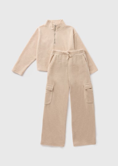 Girls Oatmeal Knitted Sweatshirt & Trouser Set (7-15yrs)