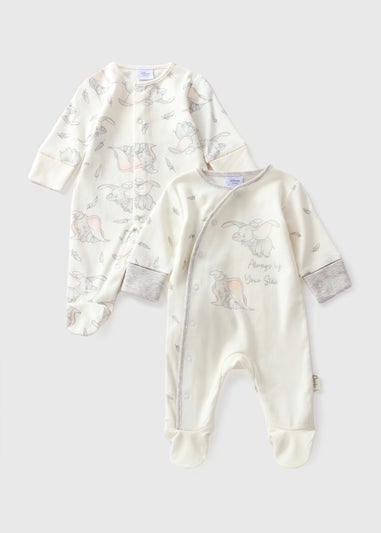 Disney 2 Pack Baby Cream Dumbo Sleepsuits (Newborn-12mths)