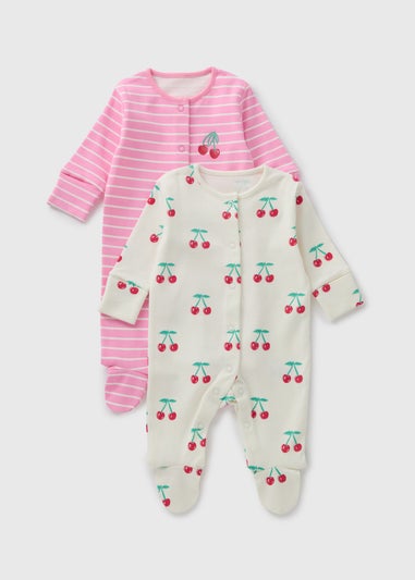 2 Pack Baby Pink Cherry Sleepsuits (Newborn-18mths)