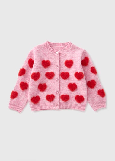 Girls Pink Heart Valentines Cardigan (1-7yrs)