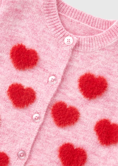 Girls Pink Heart Valentines Cardigan (1-7yrs)