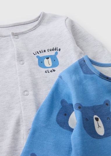 2 Pack Baby Blue Bear Sleepsuits