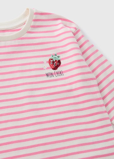 Girls Pink Stripe Strawberry Long Sleeve Top (1-7yrs)